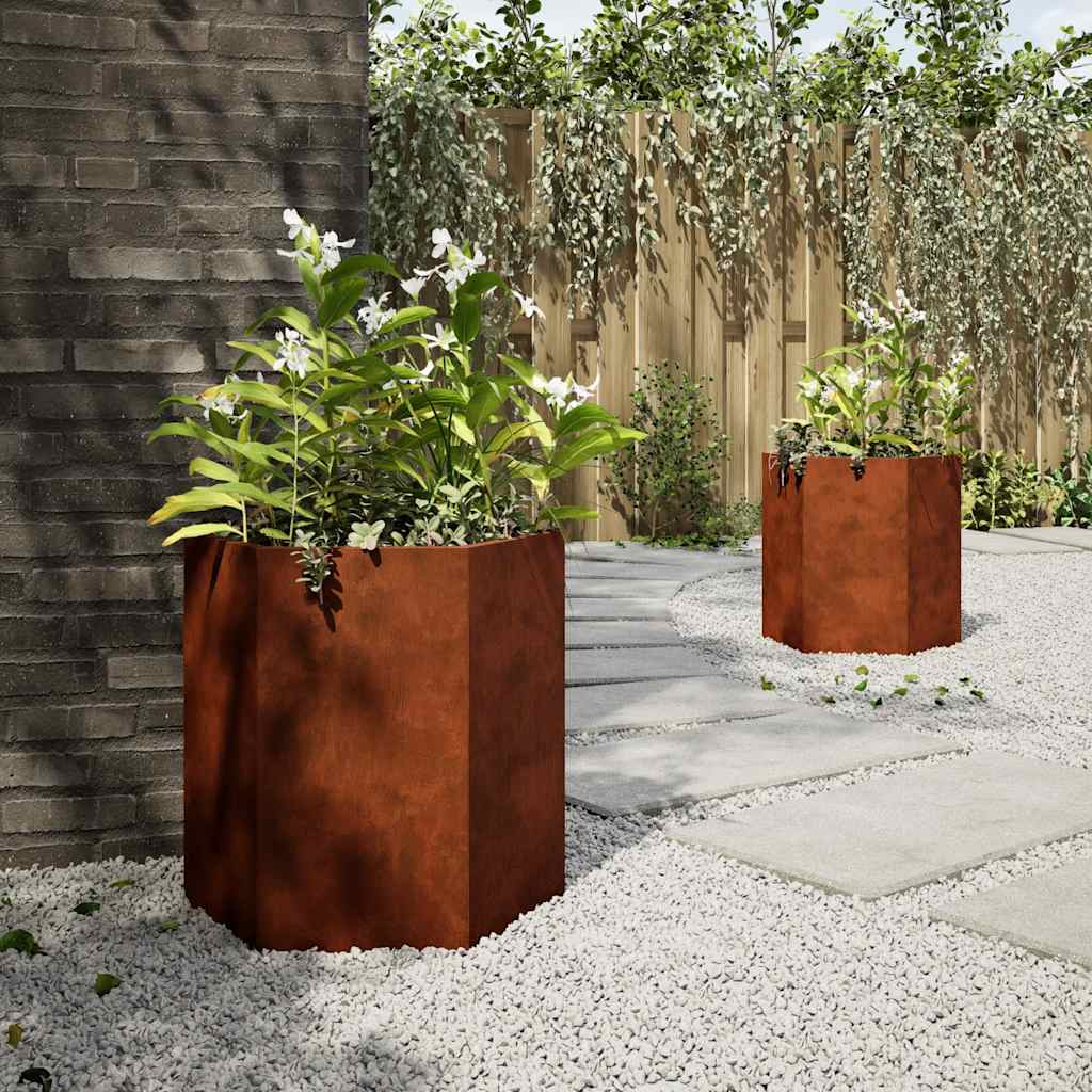 Garden Planters 2 pcs Hexagon 46x40x45 cm Weathering Steel
