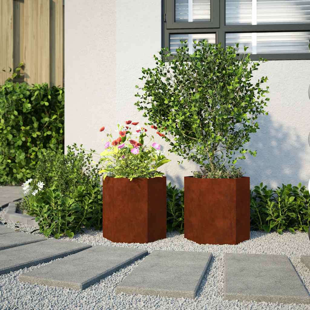 Garden Planters 2 pcs Hexagon 46x40x45 cm Weathering Steel