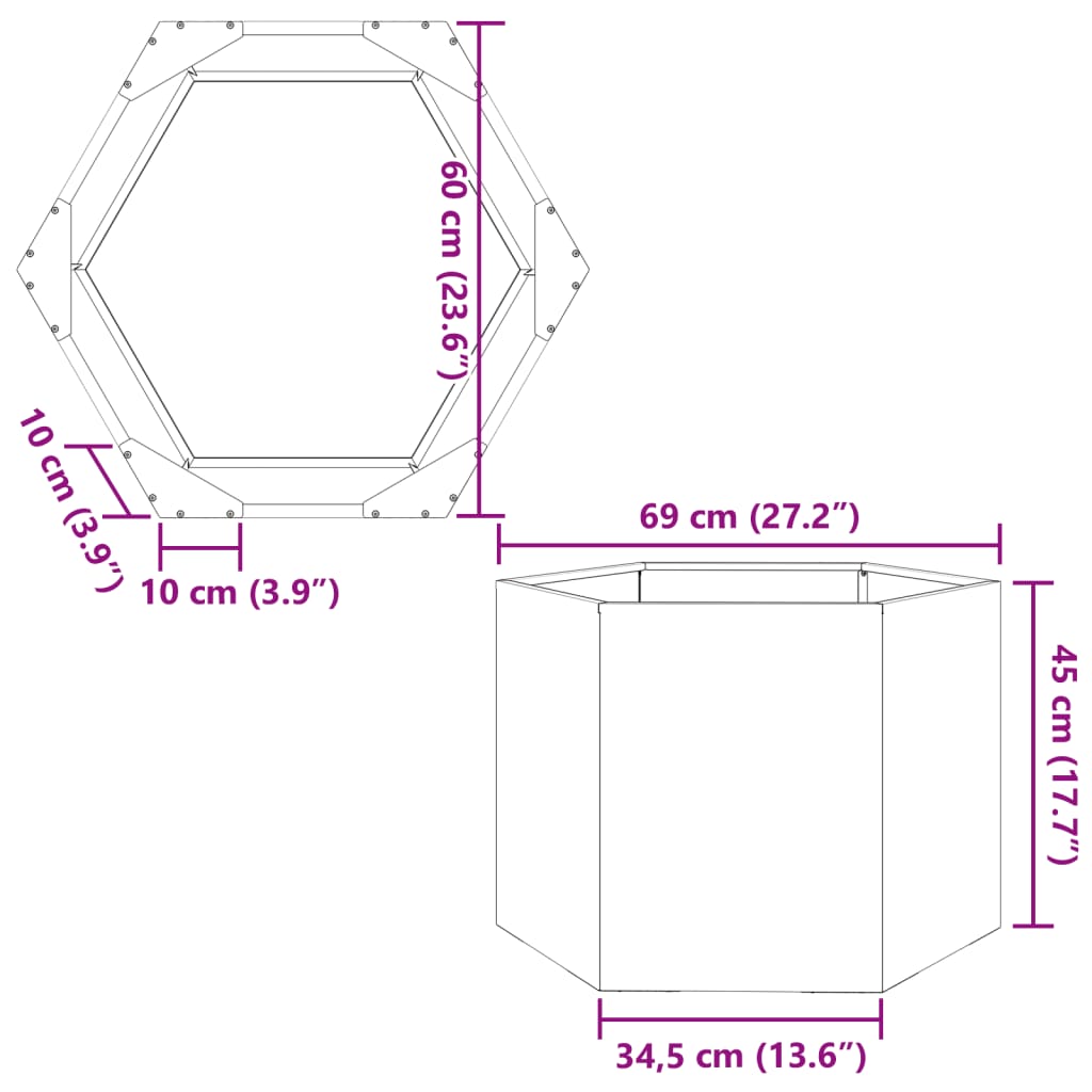 vidaXL Garden Planter Black Hexagon 69x60x45 cm Steel