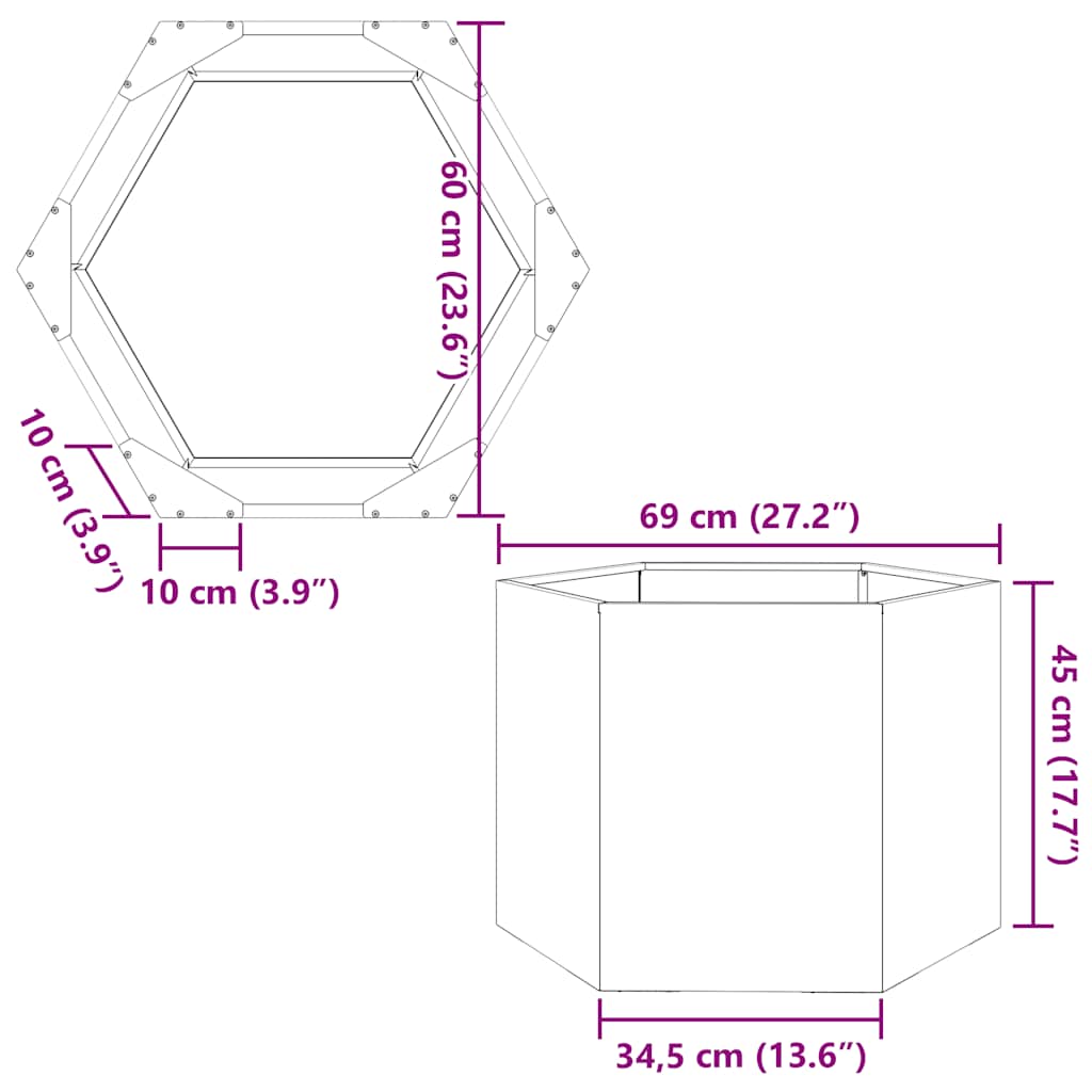 Garden Planter Hexagon 69x60x45 cm Galvanized Steel
