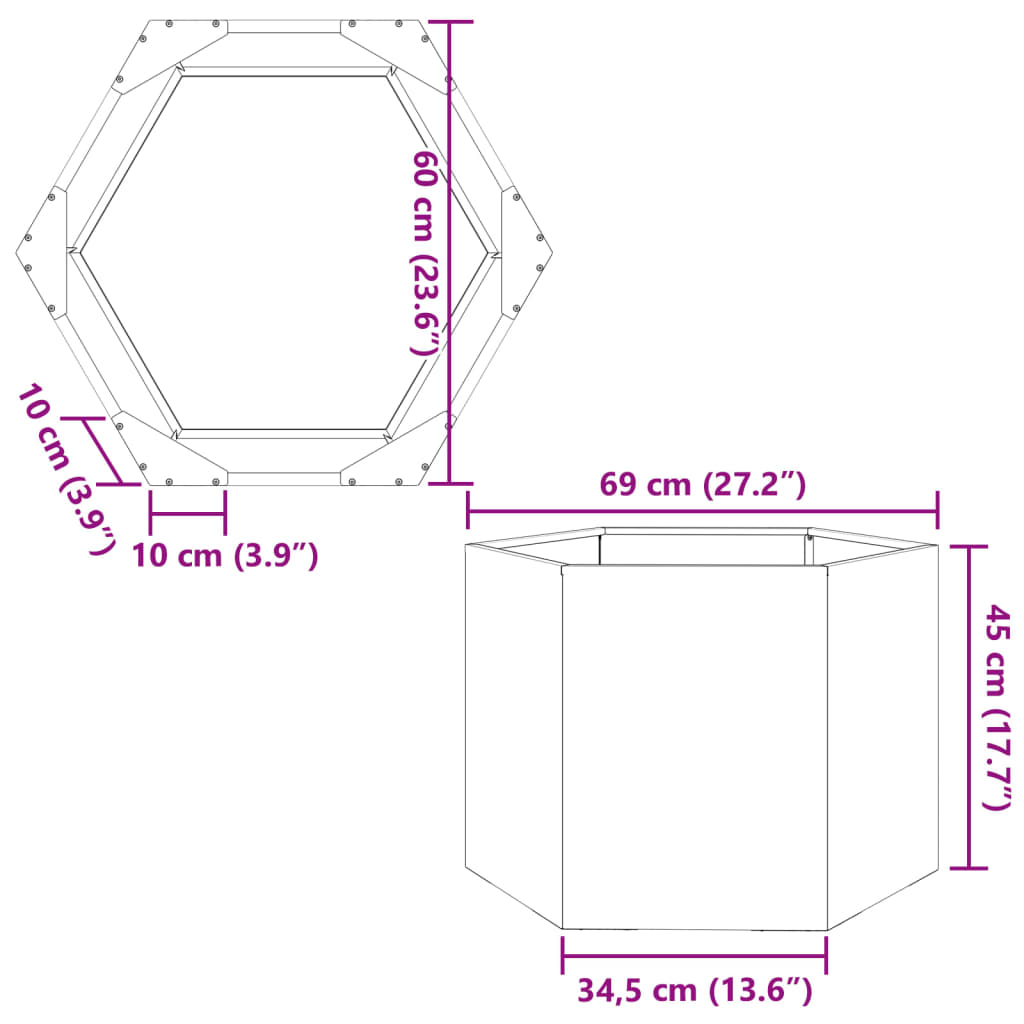 vidaXL Garden Planter Hexagon 69x60x45 cm Weathering Steel