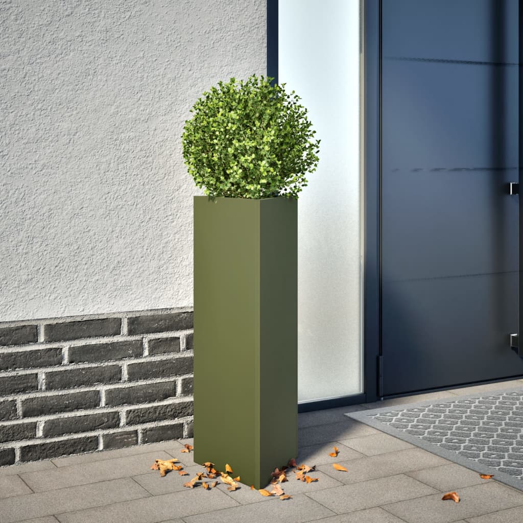 vidaXL Garden Planters 2 pcs Olive Green Triangular 30x26x75 cm Steel