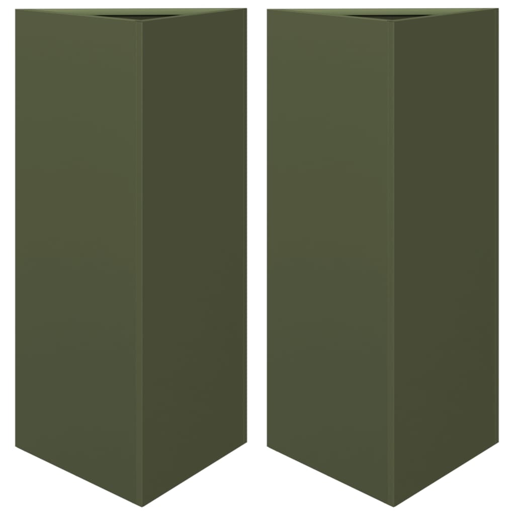 Garden Planters 2 pcs Olive Green Triangular 40x34.5x75 cm Steel