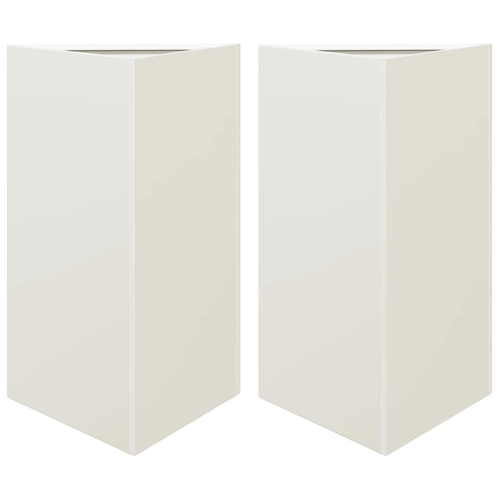 vidaXL Garden Planters 2 pcs White Triangular 50x43x75 cm Steel