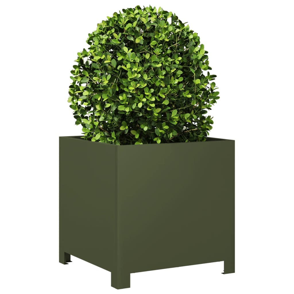 vidaXL Garden Planters 2 pcs Olive Green 40x40x40 cm Steel