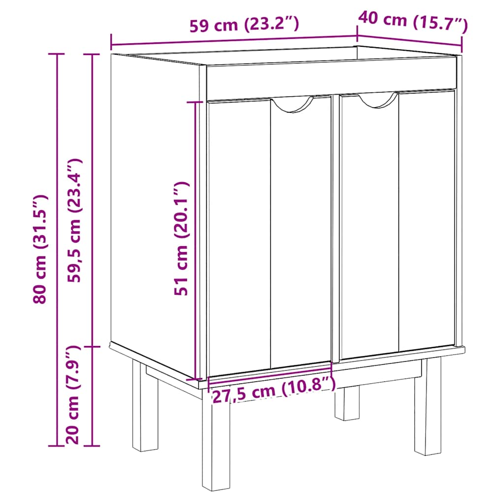 Bathroom Sink Cabinet "OTTA" 59x40x80 cm Solid Wood Pine