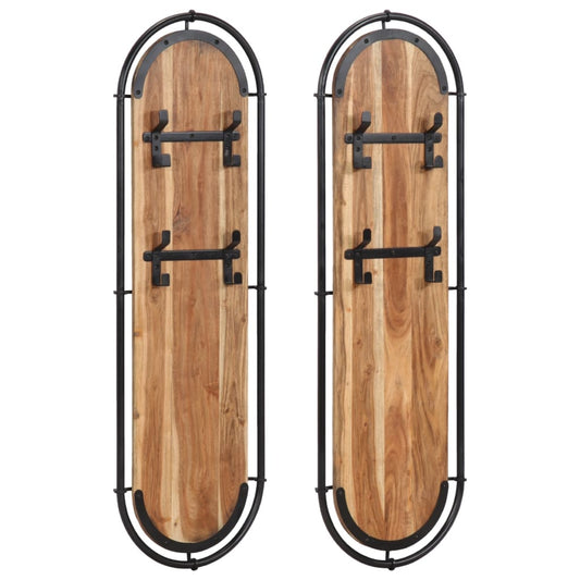 vidaXL Wall-mounted Coat Racks with 4 Hooks 2 pcs Solid Wood Acacia