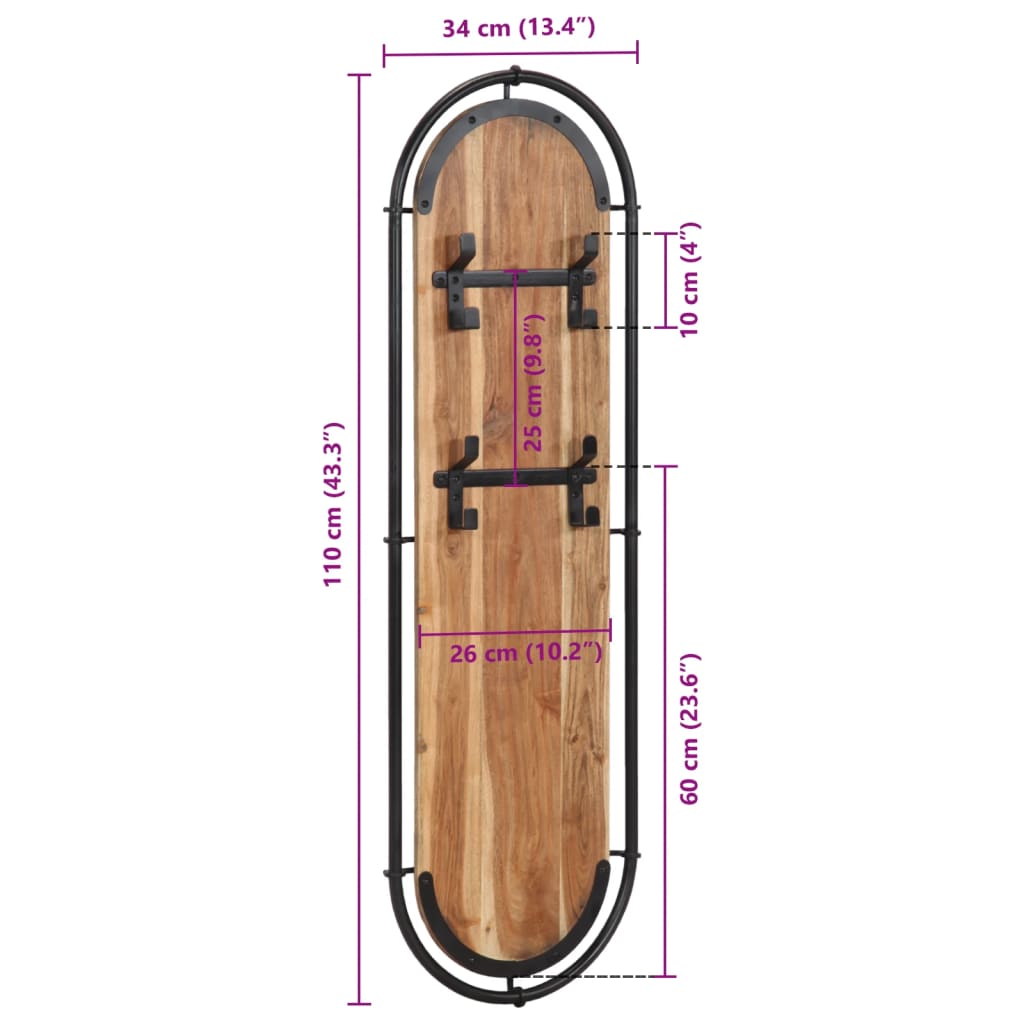 vidaXL Wall-mounted Coat Racks with 4 Hooks 2 pcs Solid Wood Acacia