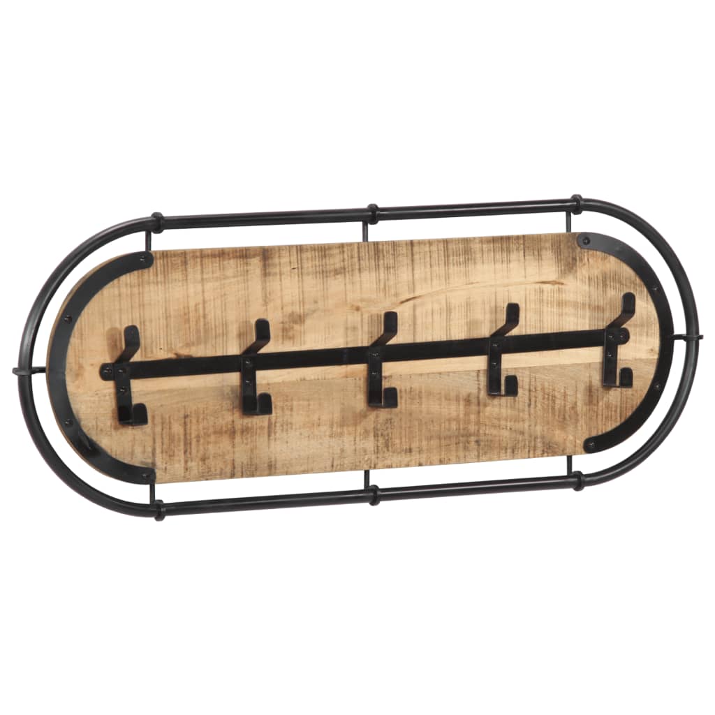 vidaXL Wall-mounted Coat Rack with 5 Hooks Solid Wood Rough Mango