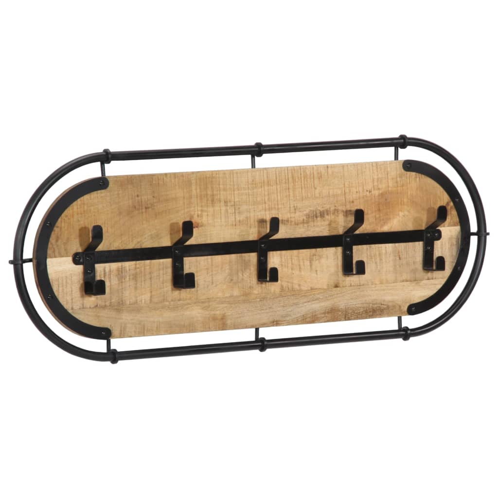 vidaXL Wall-mounted Coat Rack with 5 Hooks Solid Wood Rough Mango