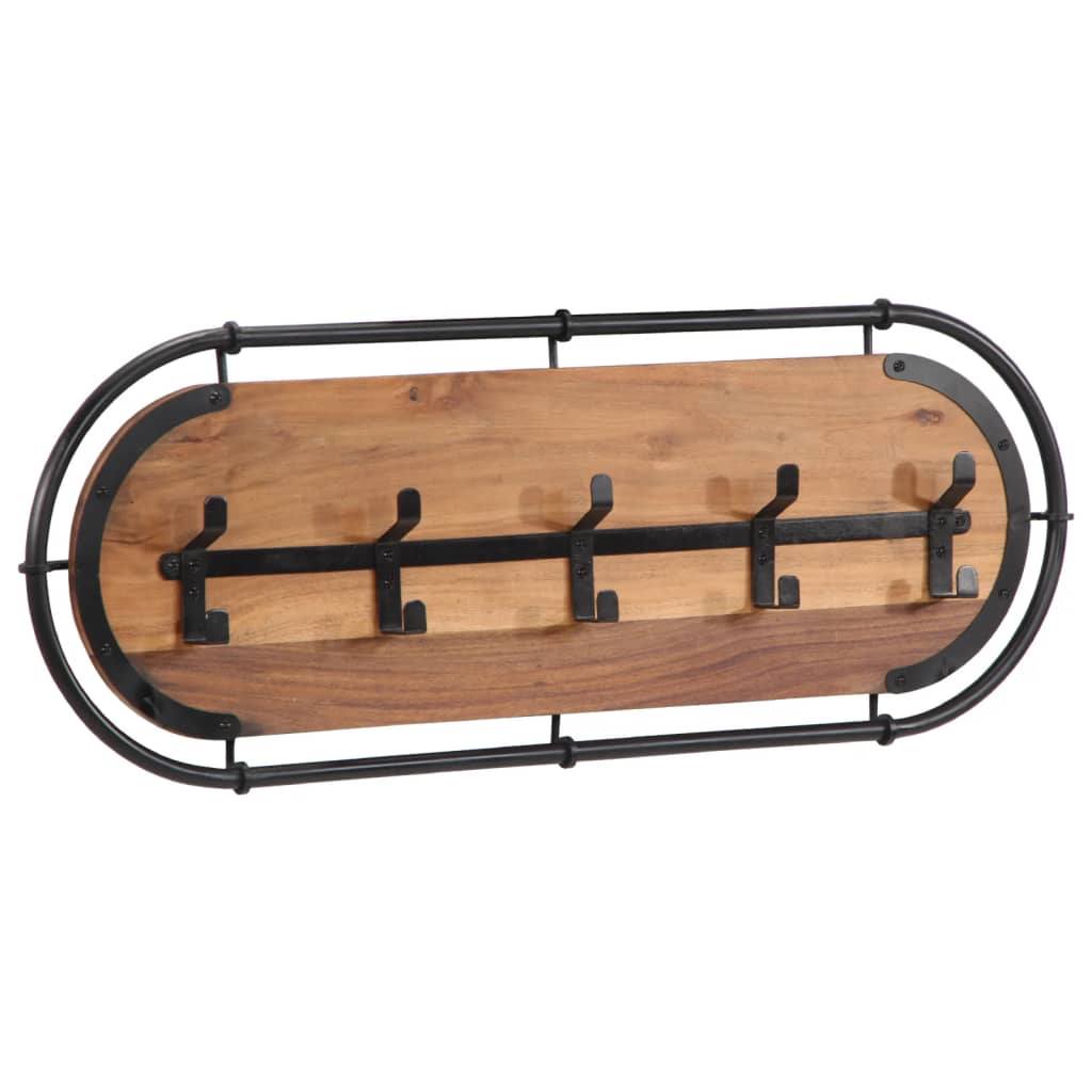 vidaXL Wall-mounted Coat Rack with 5 Hooks Solid Wood Acacia