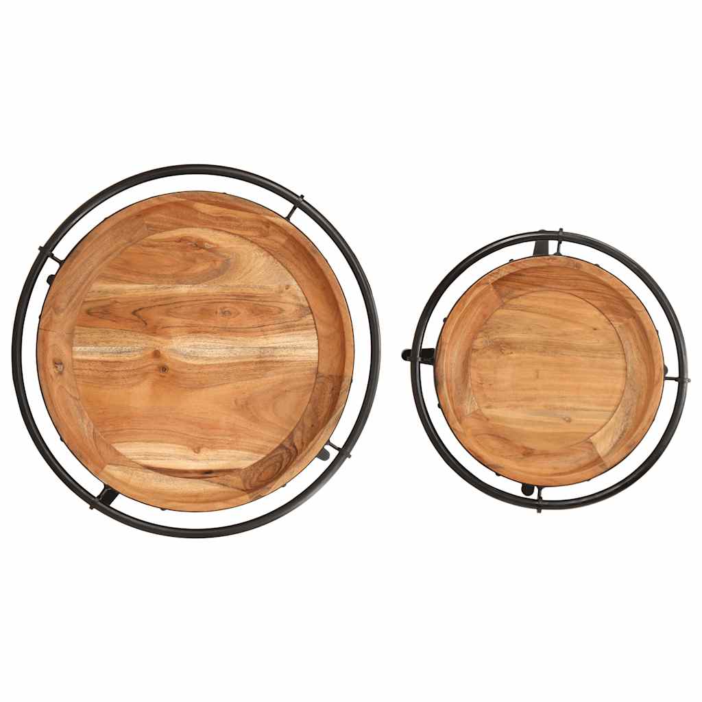 2 Piece Side Table Set Solid Wood Acacia
