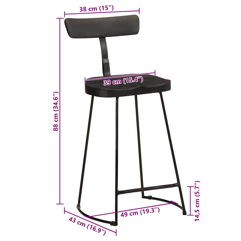 vidaXL Bar Stools 2 pcs Black 49x43x88 cm Solid Wood Mango