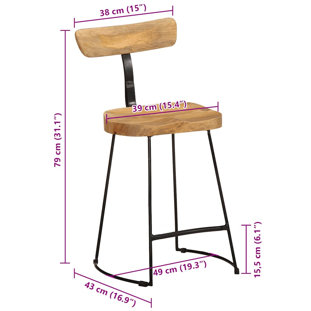 vidaXL Bar Stools 2 pcs 49x43x79 cm Solid Wood Mango