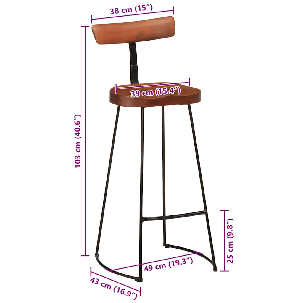 vidaXL Bar Stools 2 pcs 49x43x103 cm Solid Wood Mango