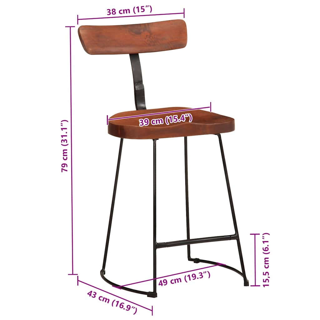 vidaXL Bar Stools 2 pcs 49x43x79 cm Solid Wood Mango