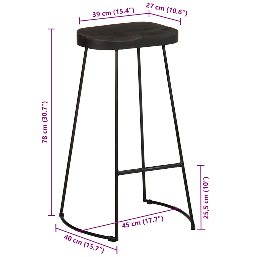 vidaXL Bar Stools 2 pcs Black 45x40x78 cm Solid Wood Mango