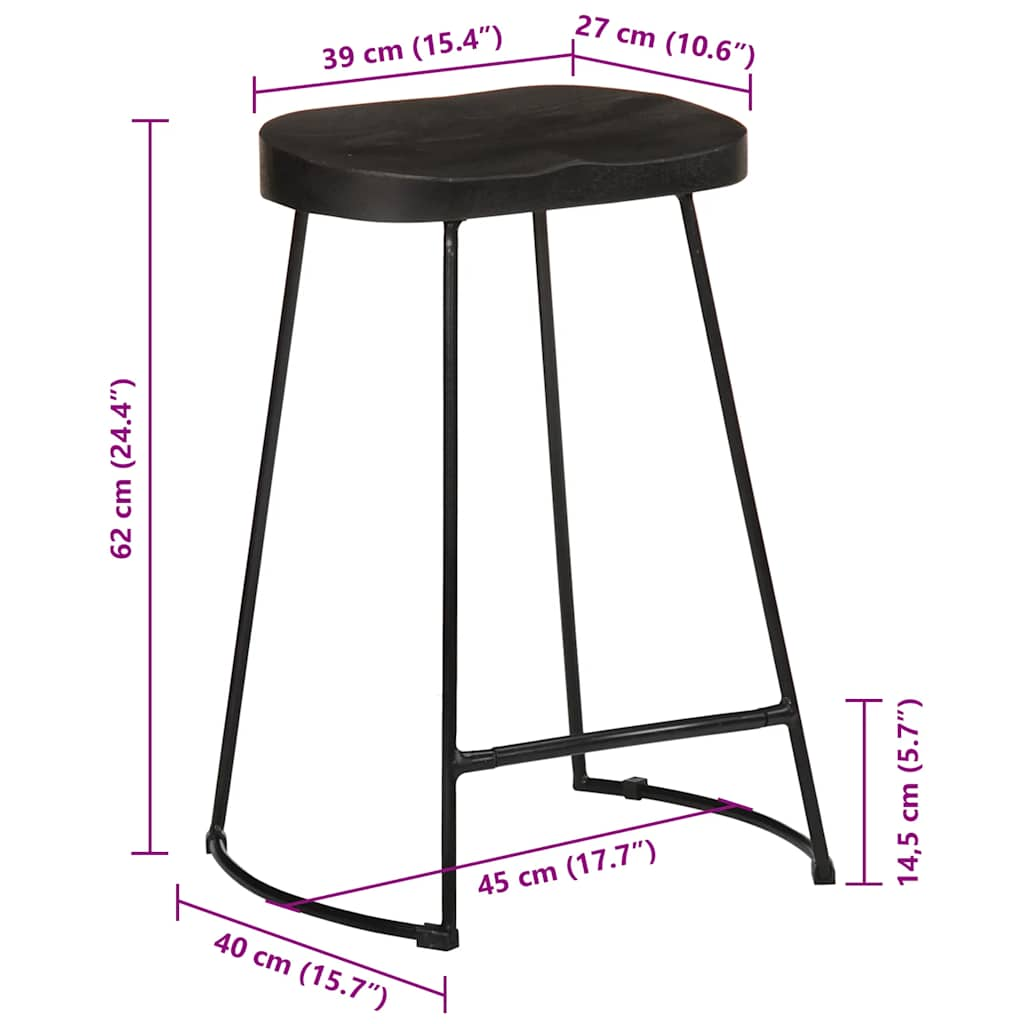 vidaXL Bar Stools 2 pcs Black 45x40x62 cm Solid Wood Mango