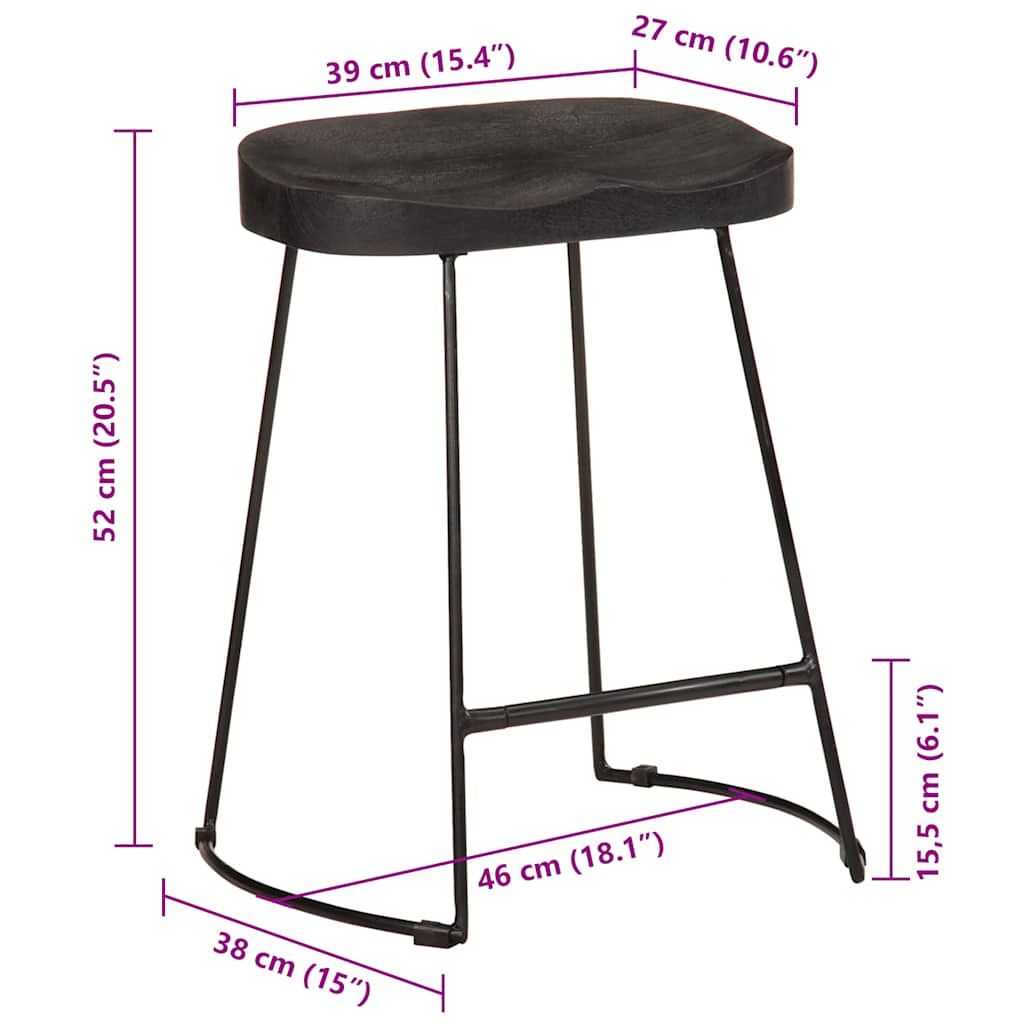 vidaXL Bar Stools 2 pcs Black 46x38x52 cm Solid Wood Mango