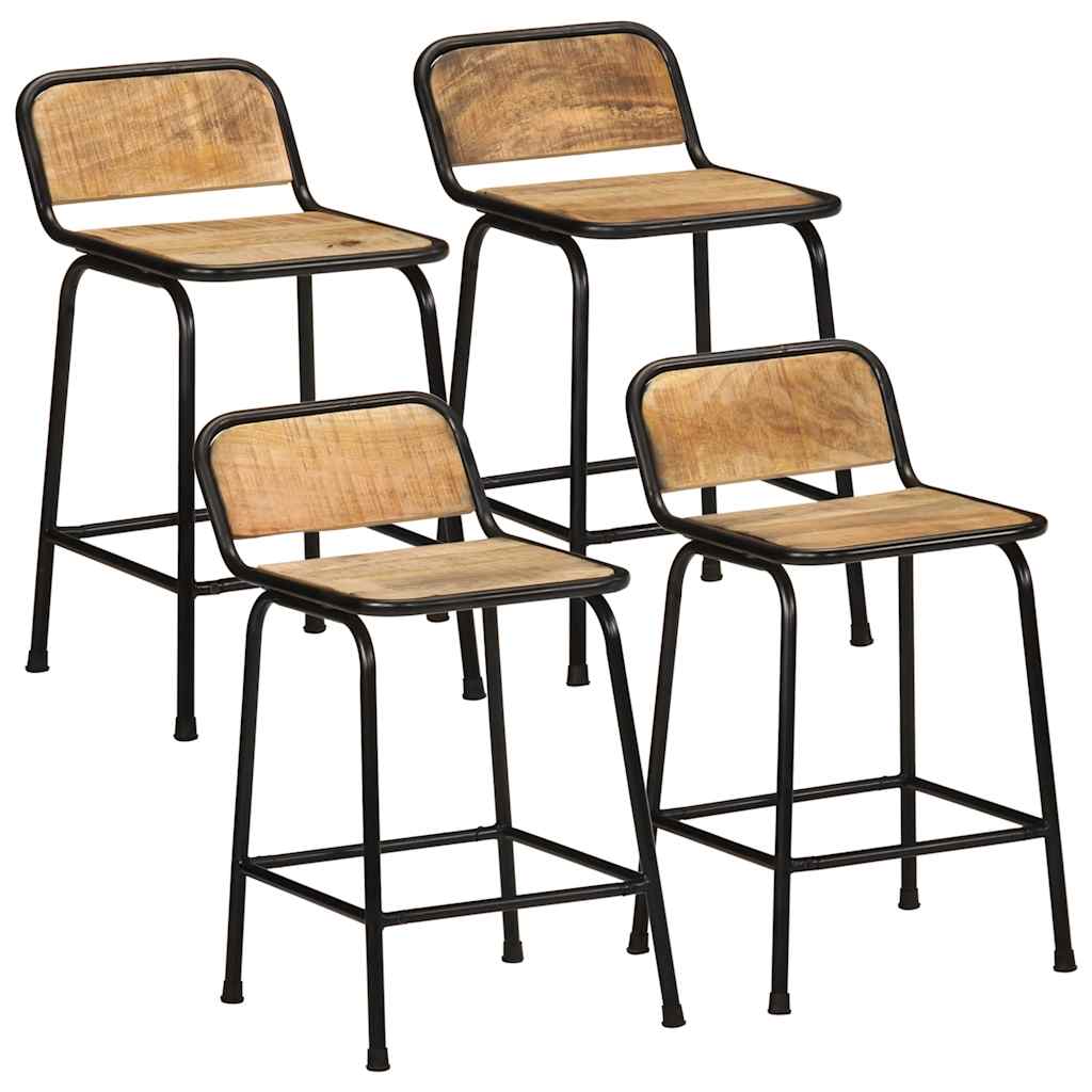 vidaXL Bar Stools 4 pcs 46x35.5x70 cm Solid Wood Rough Mango