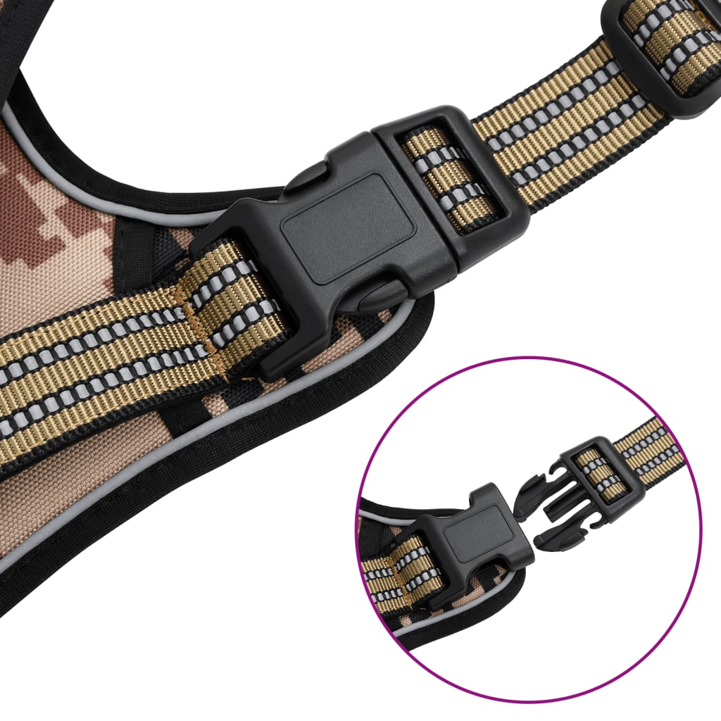 vidaXL Dog Harness with Reflective Stripes Adjustable Camouflage Brown S