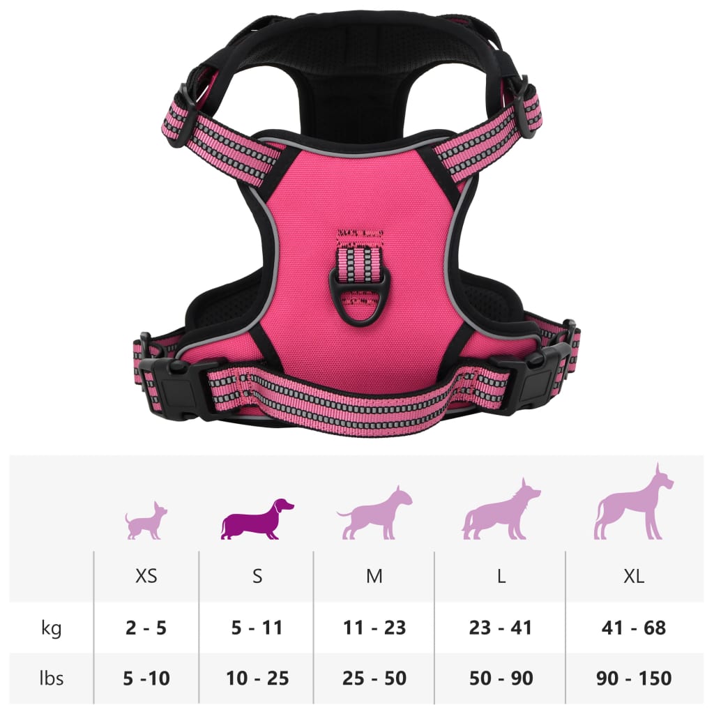 Dog Harness with Reflective Stripes Adjustable Pink S