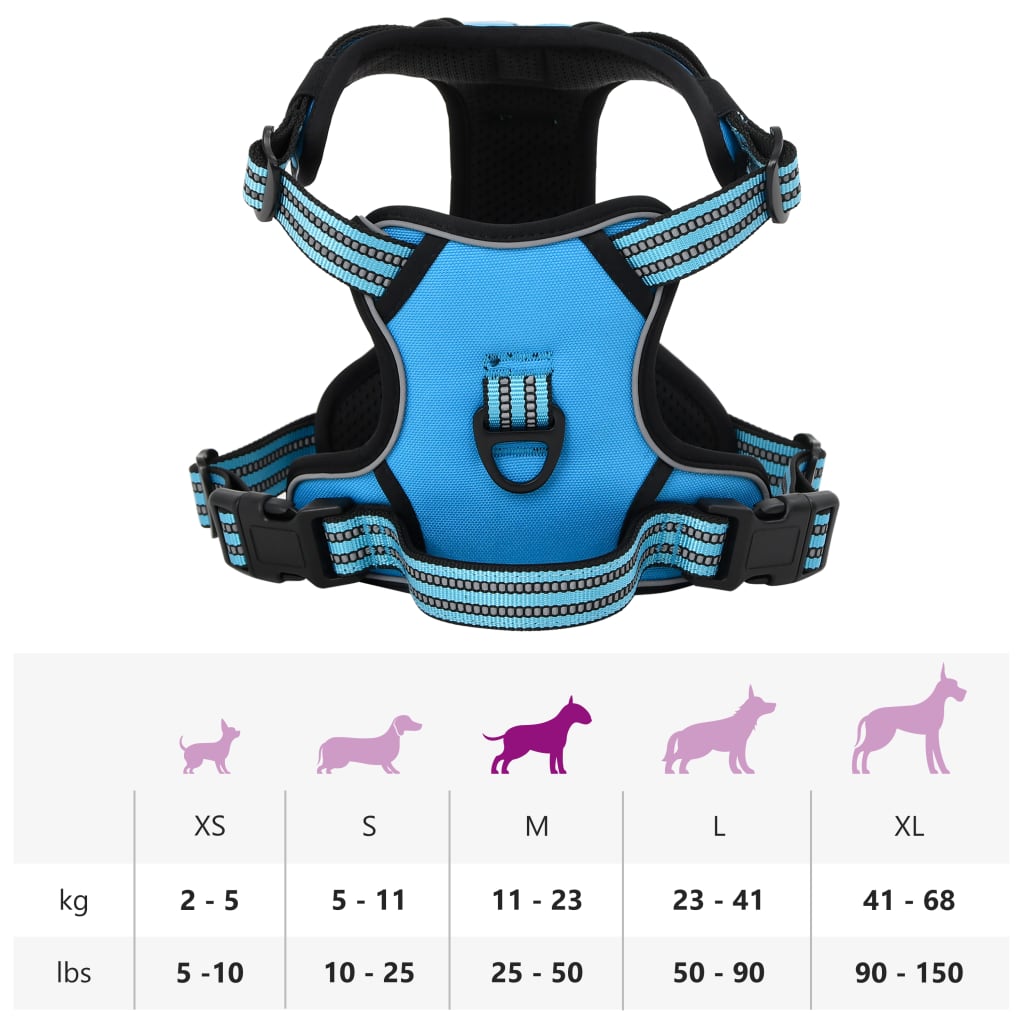 Dog Harness with Reflective Stripes Adjustable Blue M