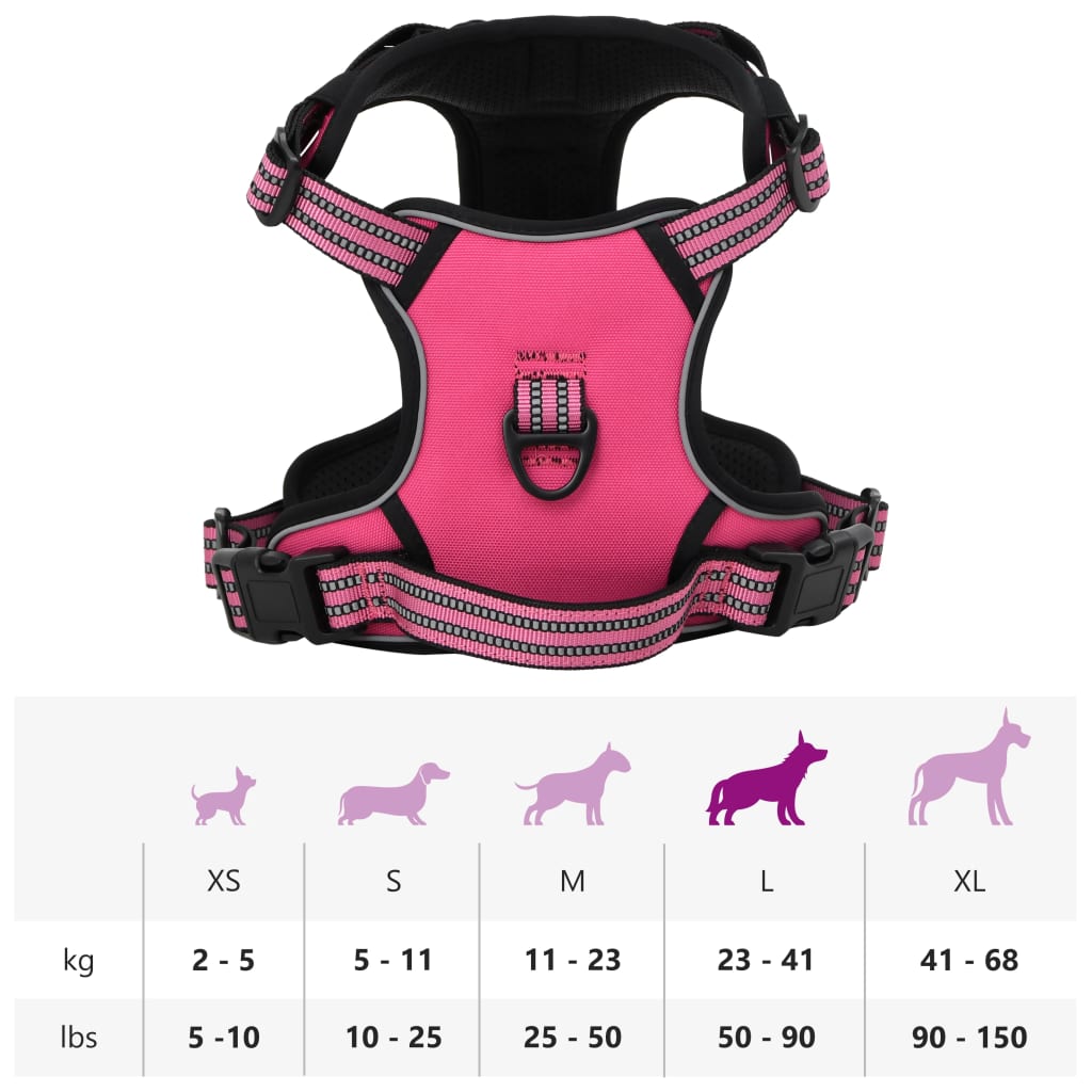 Dog Harness with Reflective Stripes Adjustable Pink L