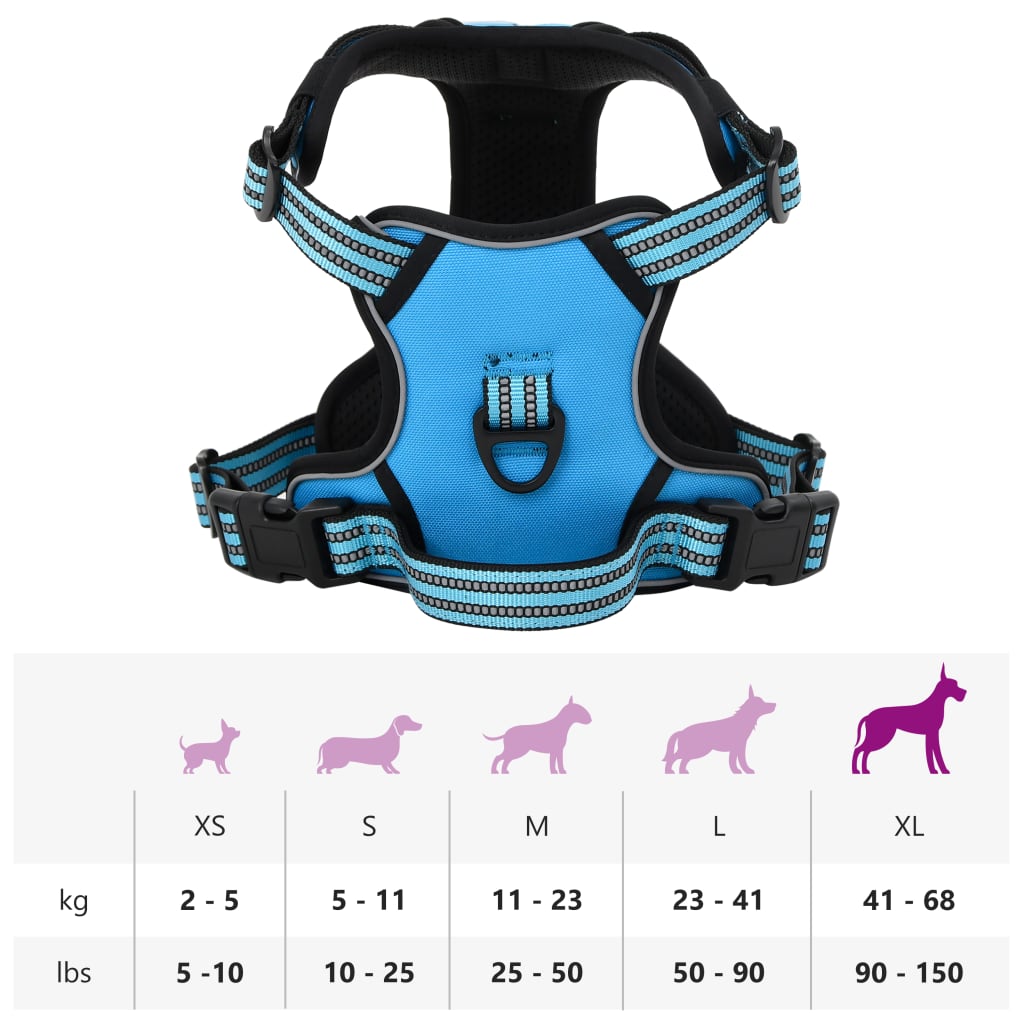 Dog Harness with Reflective Stripes Adjustable Blue XL