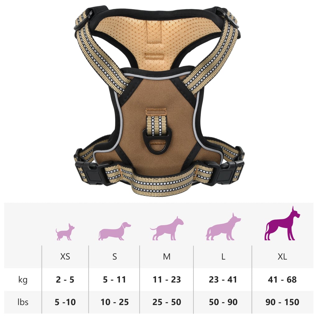 vidaXL Dog Harness with Reflective Stripes Adjustable Brown XL