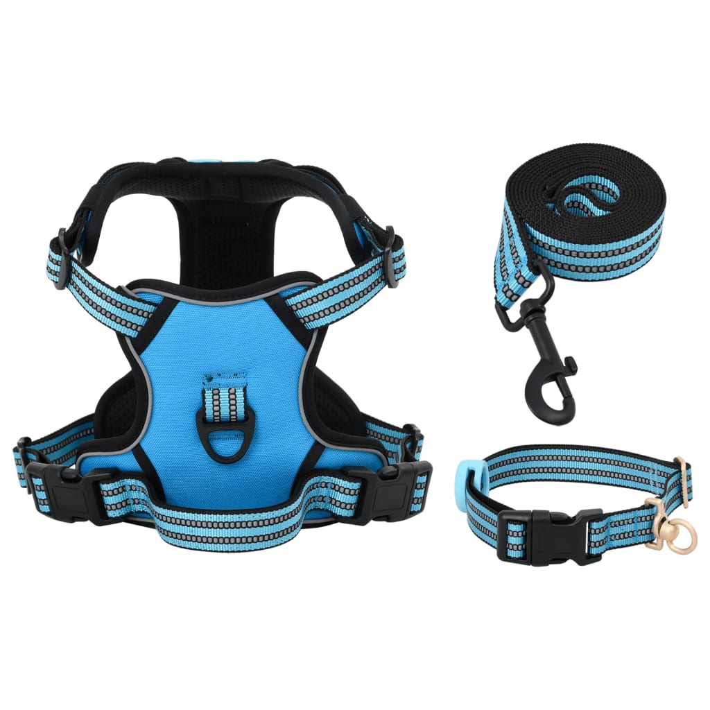 Dog Harness with Lead & Collar Adjustable Blue S