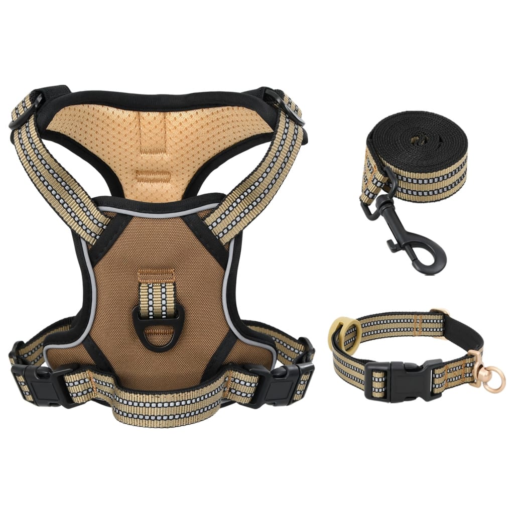 vidaXL Dog Harness with Lead & Collar Adjustable Brown S