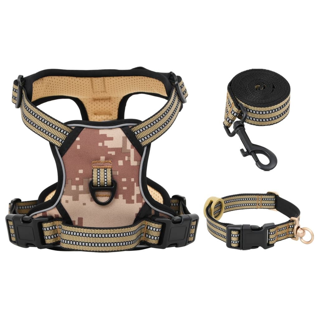 Dog Harness with Lead & Collar Adjustable Camouflage Brown S