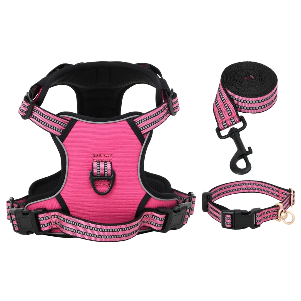 Dog Harness with Lead & Collar Adjustable Pink S