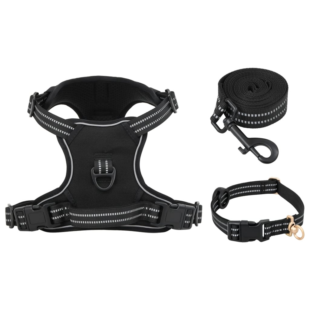 Dog Harness with Lead & Collar Adjustable Black M