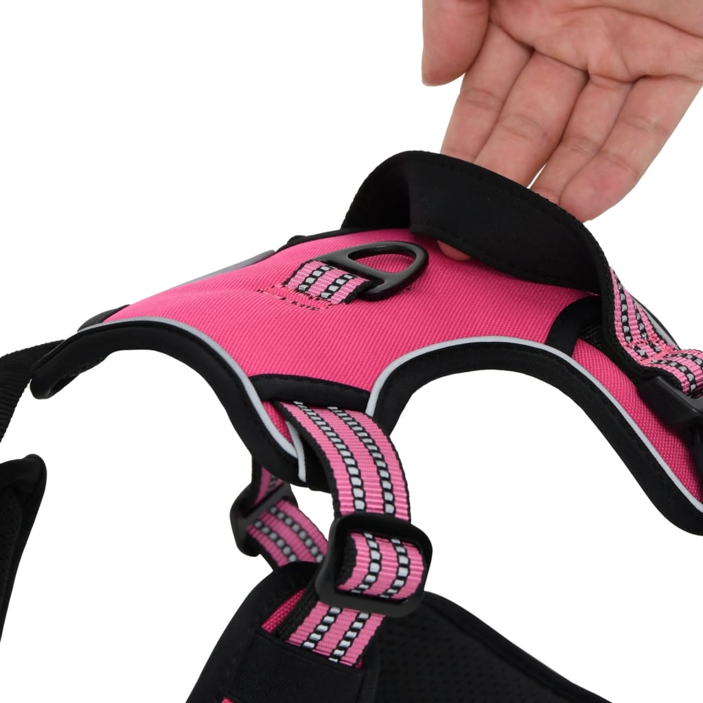 vidaXL Dog Harness with Lead & Collar Adjustable Pink L