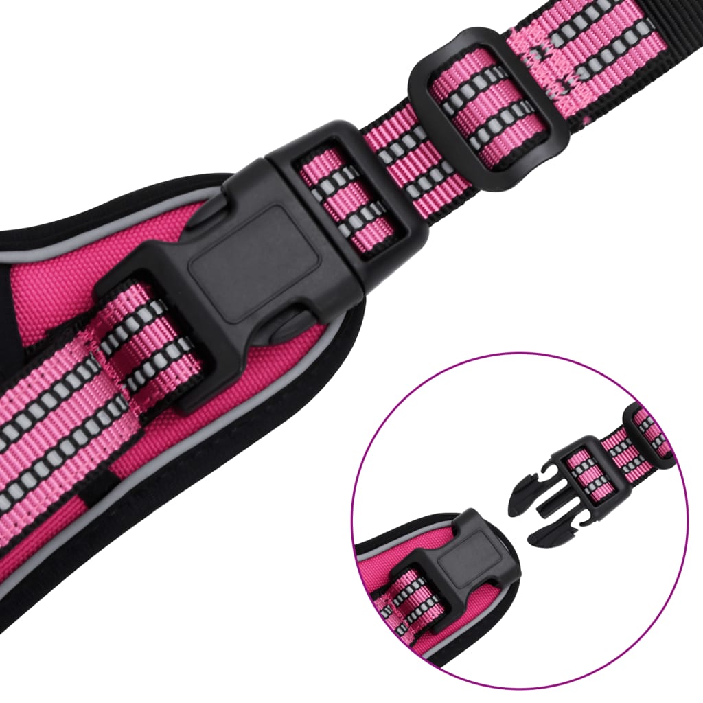 vidaXL Dog Harness with Lead & Collar Adjustable Pink L