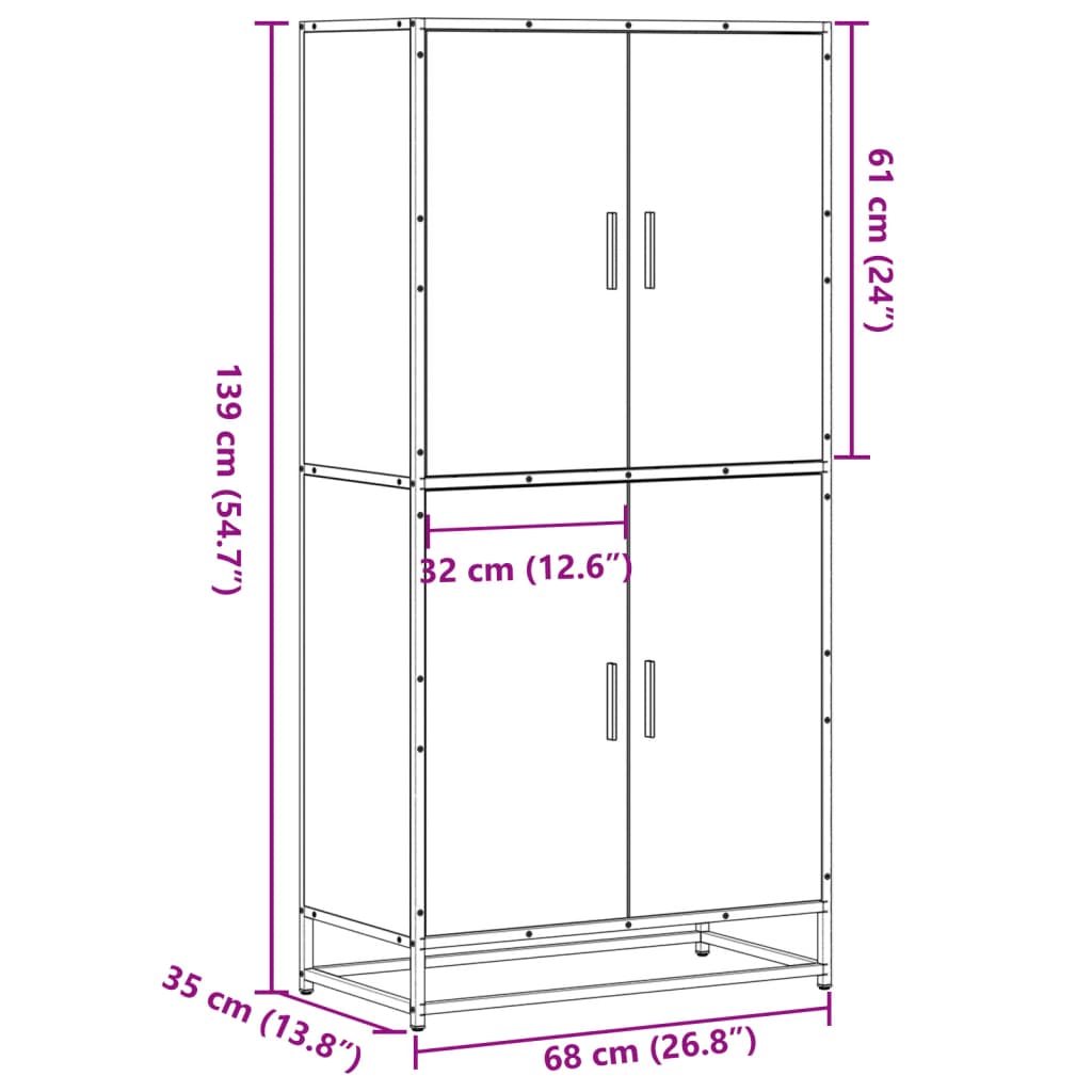Highboard Grey Sonoma 68x35x139 cm Engineered Wood