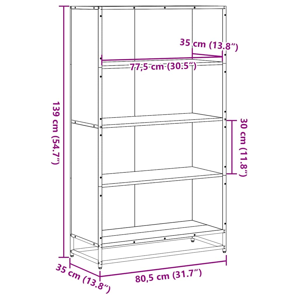 Bookcase Sonoma Oak 80,5x35x139 cm Engineered Wood