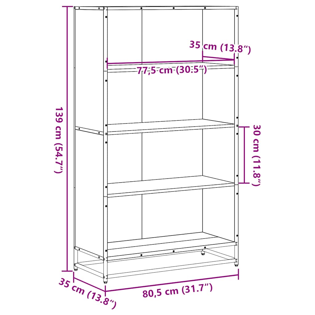 Bookcase Smoked Oak 80,5x35x139 cm Engineered Wood