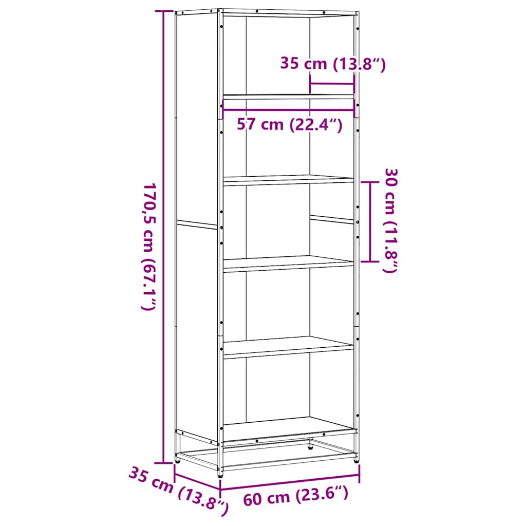 Bookcase Black 60x35x170,5 cm Engineered Wood