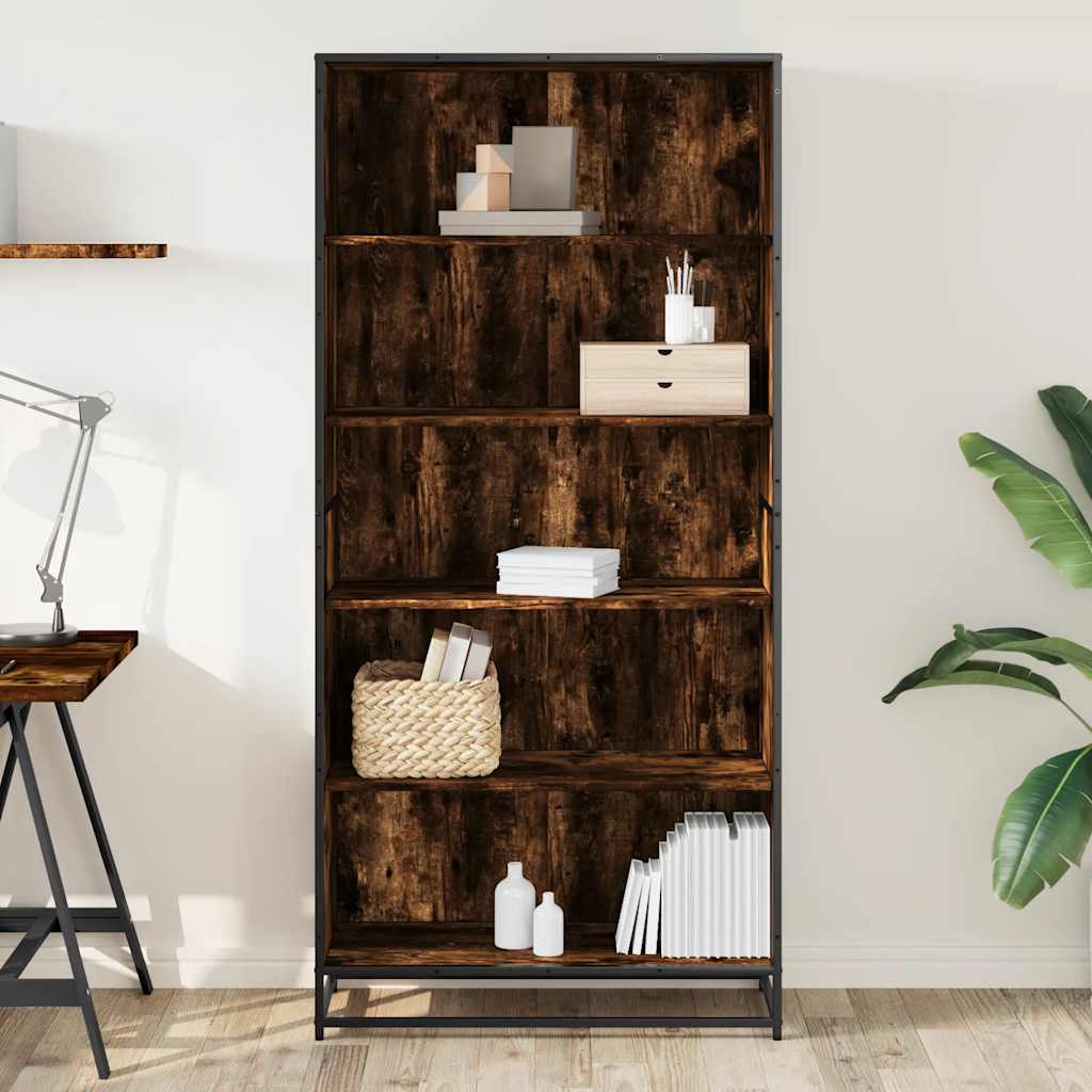 Bookcase Smoked Oak 80,5x35x170,5 cm Engineered Wood