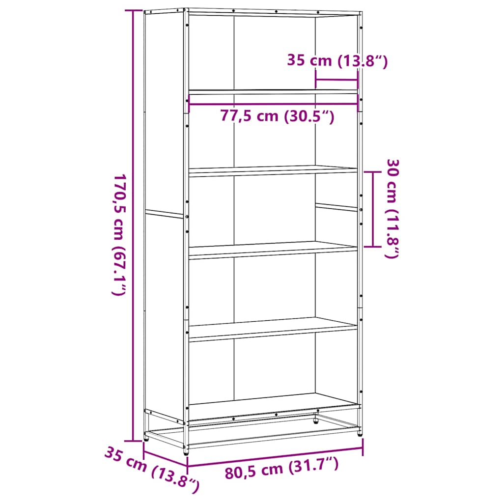 Bookcase Grey Sonoma 80,5x35x170,5 cm Engineered Wood