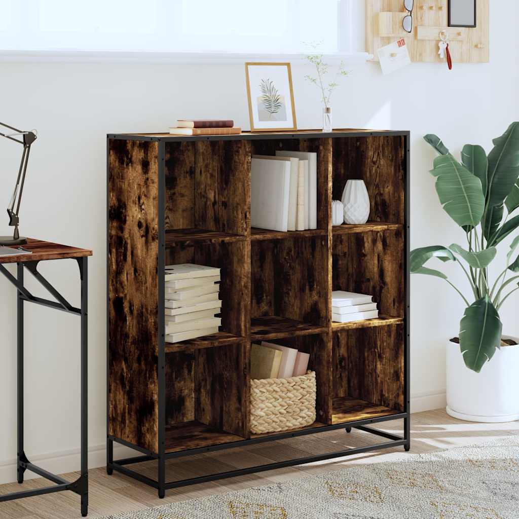 Bookcase Smoked Oak 97,5x33x107,5 cm Engineered Wood and Metal