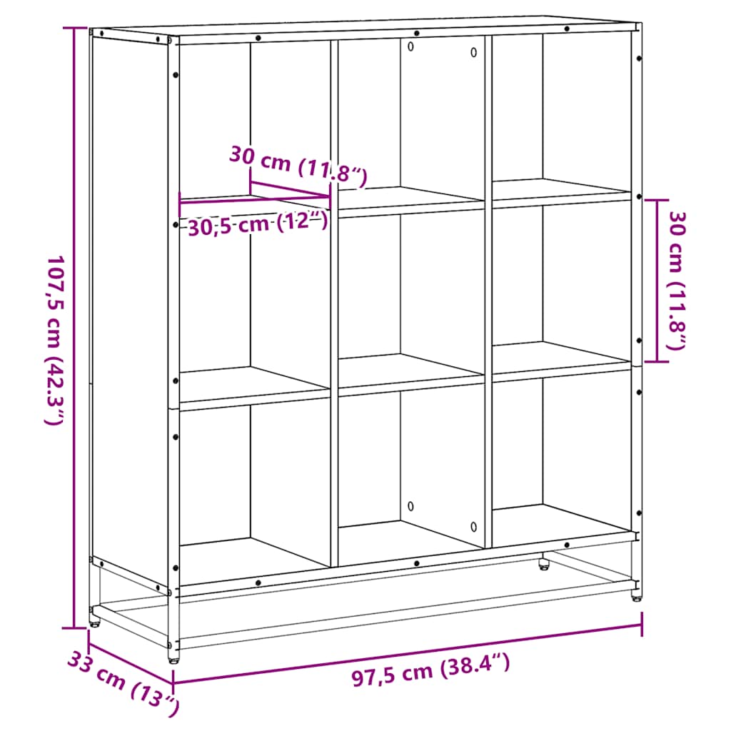 Bookcase Smoked Oak 97,5x33x107,5 cm Engineered Wood and Metal