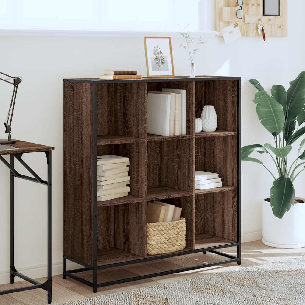 vidaXL Bookcase Brown Oak 97.5x33x107.5 cm Engineered Wood and Metal