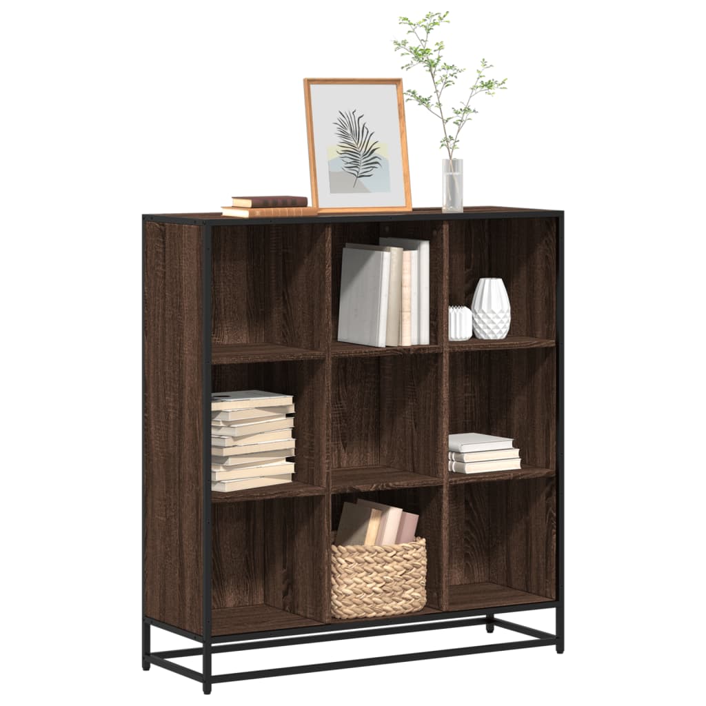 vidaXL Bookcase Brown Oak 97.5x33x107.5 cm Engineered Wood and Metal