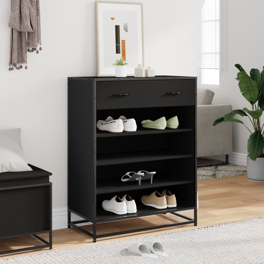 vidaXL Shoe Cabinet Black 75x38x97.5 cm Engineered Wood and Metal