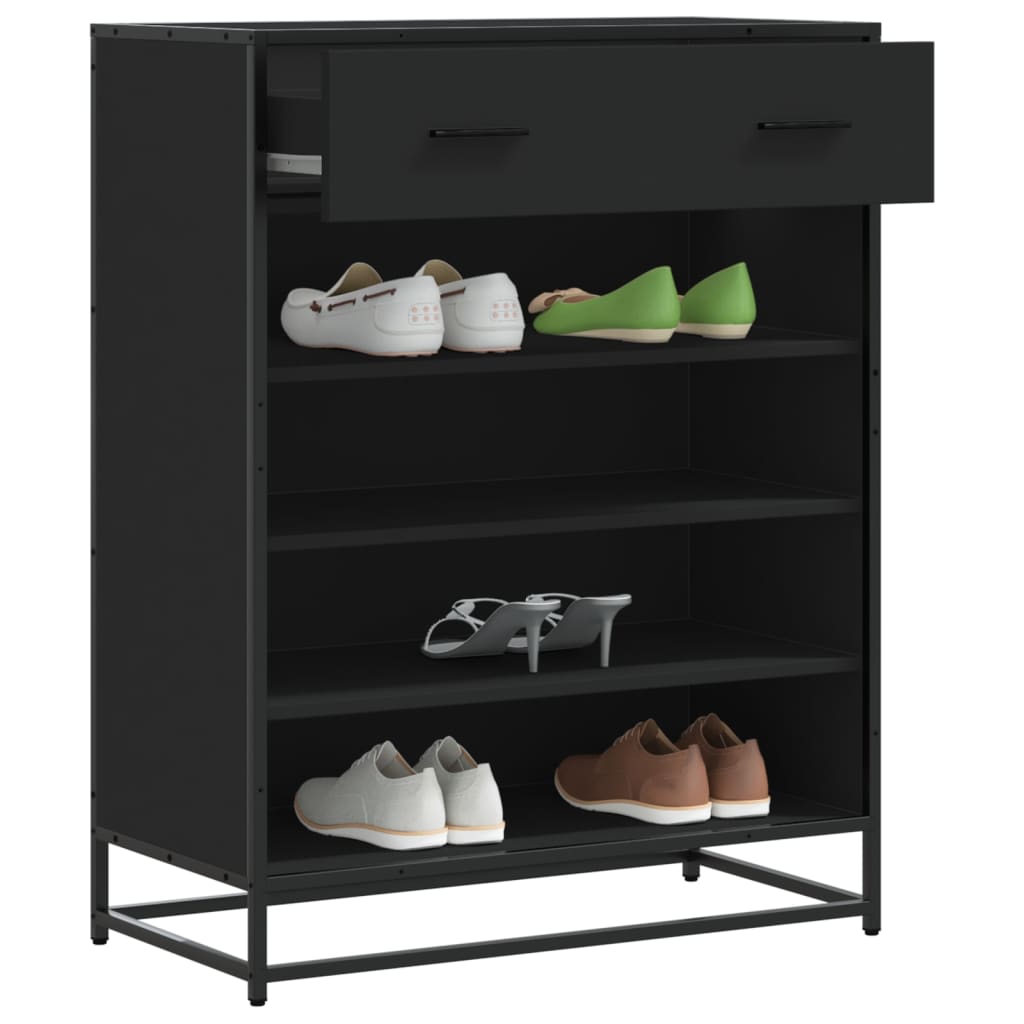 vidaXL Shoe Cabinet Black 75x38x97.5 cm Engineered Wood and Metal