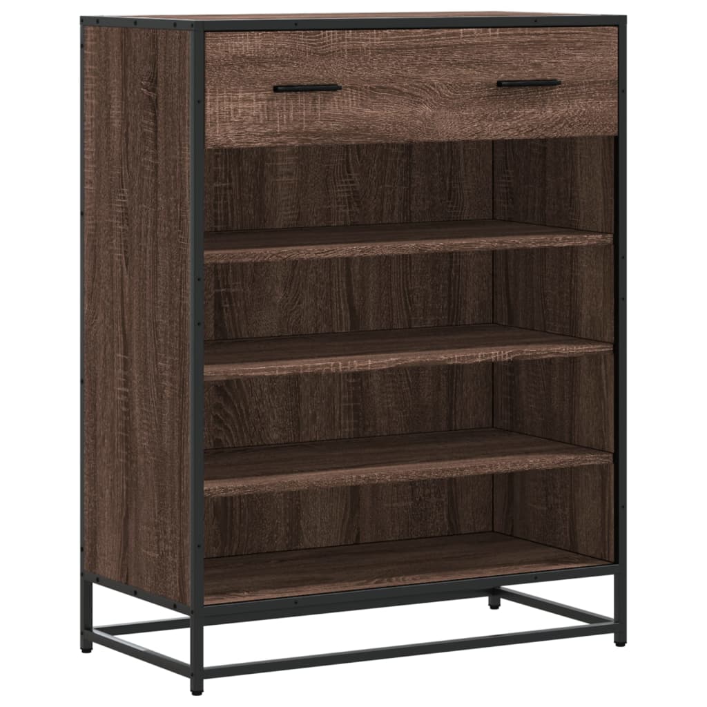 vidaXL Shoe Cabinet Brown Oak 75x38x97.5 cm Engineered Wood and Metal